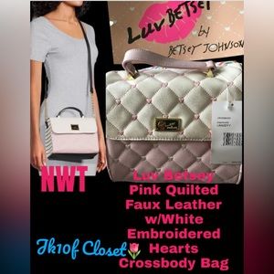 💐NWT BETSEY JOHNSON PINK QUILTED HEARTS CROSSBODY BAG